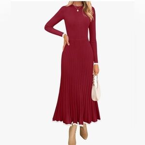 NWT RIB LONG SLEEVE WINE RED MAXI DRESS-S